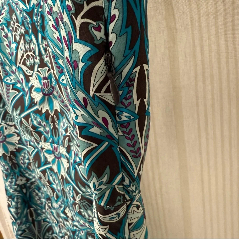 Banana Republic Brown & Turquoise Square Neck Lined Patterned Dress 100% Silk - Picture 6 of 9